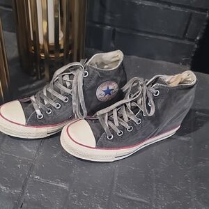 Converse Charcoal Canvas High-Top Wedge Sneakers
